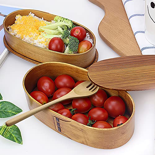 YFWOOD Natural Wooden Bento Boxes - Double Layer Lunch Box(1000ml) | Bento Box for Kids, Japanese Bento Box, Lunch Boxes, For Adult Picnicking Office Hiking Camping Fitness Training Lose Weight