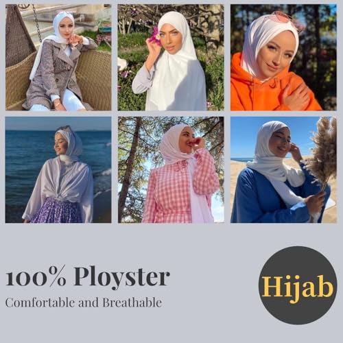 Harewom Muslim Hijab for Women Soft Stretch Headscarf Large Plain Turban Wrap Shawl Head Wrap for Everyday Wear - color: White Hijab Headscarf