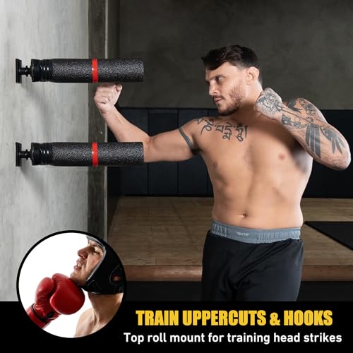 Elite Wall-Mount Punching Bag Training Bar with Phone Holder, Wall Brawl Boxing Speed Bag Reflex Trainer Equipment for Wing Chun, Kung Fu, Self Defense, MMA, Fitness, Uppercuts, Hooks, Jabs, Sparring