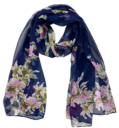 Xyueanlo Scarfs for Women Lightweight Scarves Fashion Print Floral Pattern Scarf Shawls - color: P-navy Blue