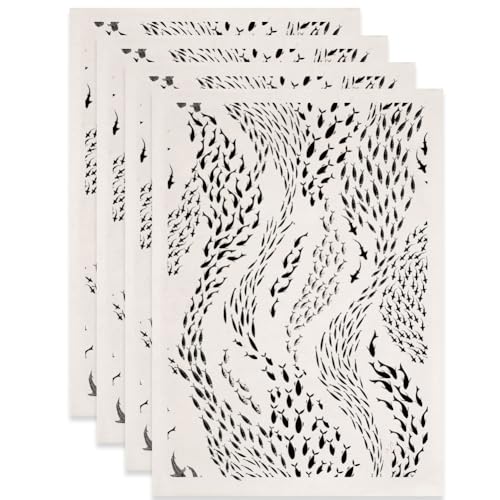 SUPERDANT 4PCS School of Fish Underglaze Paper Transfer for Pottery Marine | Transfer Papers for Clay Ceramic Porcelain Under Glaze Transfers for Enamel Decals Black Underglaze Decal Handcrafted Gifts
