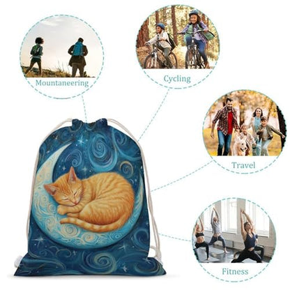 Amazon.com | Orange Cat on Crescent Moon Drawstring Backpack Canvas String Bag Lightweight Sports Gym Bag for Men Women | Drawstring Bags