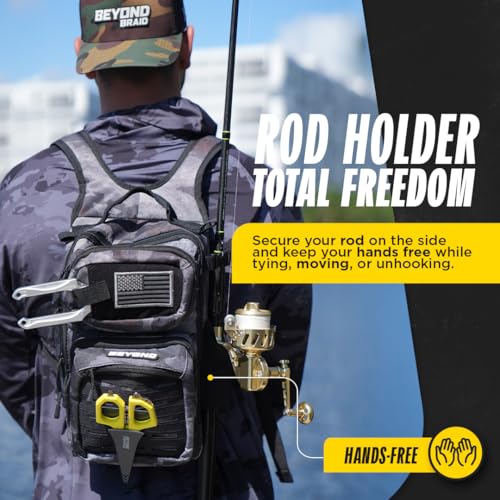 Beyond Fishing Tackle Backpack- The Voyager Tactical Fishing Storage Bag - Lightweight & Compact Bag For Fishing - color: Black Onyx