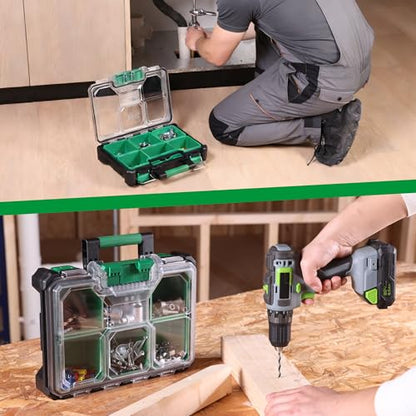 SK 13.5-Inch Small Part Organizer, Portable Tool Box Organizer, IP65 | Stackable Tool Box, 7 Compartments and Removable Dividers, Waterproof & Impact-Resistant, for Small Tools and Accessories - size: 13.5-Inch Small Part Organizer