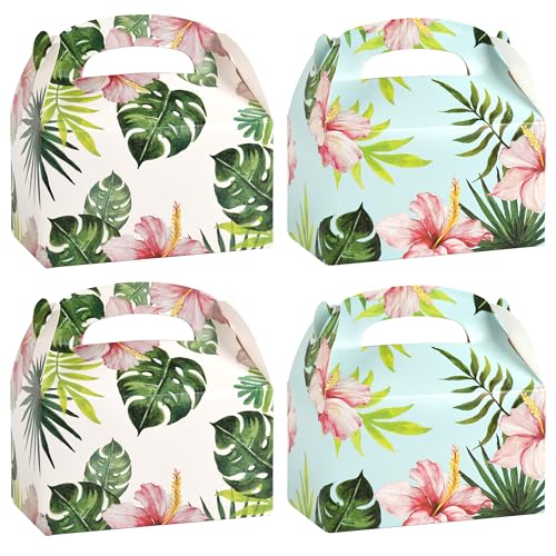 DjinnGlory 36 Pack Hawaiian Luau Party Favor Treat Boxes, Gable Boxes for Wedding, Bridal Shower, Annivesary Parties, All Occasion and Small Bussiness 6.18x3.58x3.39 Inches (Tropical Palm Leaf) - color: Palm Leaf