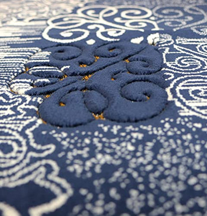 Modefa Prayer Mat | Turkish Velvet Muslim Prayer Rug Muslim Prayer Mat Islam | Soft Beautiful Prayer Rug Janamaz Sajjadah with Car Hanger | Classic Elegant Swirl (Navy Blue) - color: Navy Blue