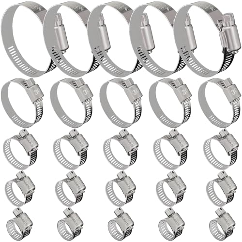 25 Pack Stainless Steel Hose Clamps Assortment Kit, Adjustable 8-57mm Worm Gear Hose Clamp Heavy Duty Duct Pipe Clamp for Plumbing, Fuel Line, Radiator, Mechanical, Automotive Application, Industrial - size: 25 Pcs Kit - Hose Clamp (8-57 mm)