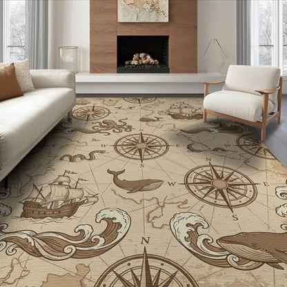 8'x10' Washable Flatwoven Rug, Beige Antique Octopus Stain Resistant Extra Large Carpet for Dining Room, Large Office, Lounge, Non-Slip Chair-Friendly Mat | Ref:2067300 - color: Beige/Pattern 24, size: 8' x 10' (Rectangular)