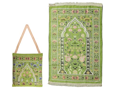 Muslim Prayer Mat, Islamic Prayer Rug with Elegant Design Bag, Portable Foldable Prayer Rug for Ramadan, 43.3" x 27.5", Yellow Green - color: Yellow Green