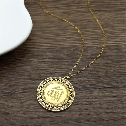 friendship necklace,Arabic Allah God Medal Rhinestone Necklace for Women Men Gold Color Islamic Muslim Religion Chain Amulet Jewelry