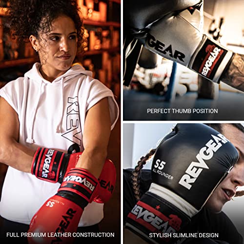 Revgear S5 Leather Muay Thai & Kickboxing Gloves, MMA, UFC, Training Gear - color: Yellow/Black, size: 16OZ
