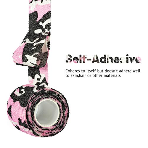 FRESINIDER 9 Rolls Self Adhesive Wrap Athletic Tape Gauze, Breathable Elastic Cohesive Bandage for Sports Injury & Pet (7 Pcs 2" x 5 Yards + 2 Pcs 1" X 5 Yards) (Camouflage Pink) - color: Camouflage Pink