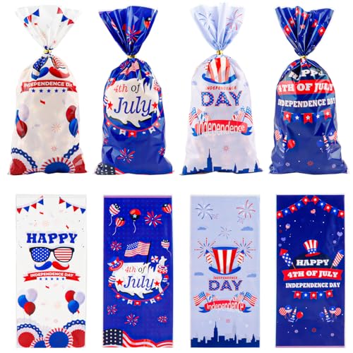 LERCTH 50 PCS 4th of July Gift Bags with Twist Ties - 4.9x10.7 Inch Cellophane Treat Bags,Independence Day & Patriotic Party Favor Bags for Memorial Day, Labor Day, Summer BBQ, Patriotic Party Supplies - color: Independence day goodie bags 50packs