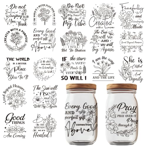 20 Pcs UV DTF Cup Wraps, 10 Styles Wildflower Transfer Stickers Cartoon Rub on Decals Waterproof Transfer Stickers for Glass Cups Wood Crafts - style: Wildflower