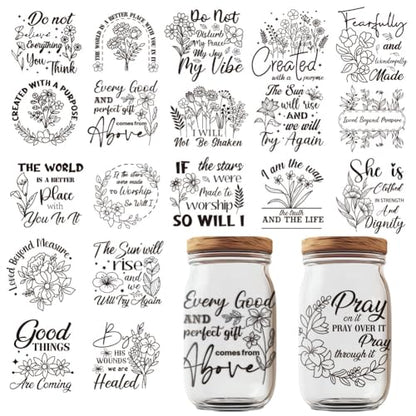 20 Pcs UV DTF Cup Wraps, 10 Styles Wildflower Transfer Stickers Cartoon Rub on Decals Waterproof Transfer Stickers for Glass Cups Wood Crafts - style: Wildflower