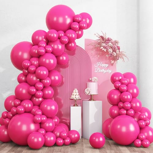 RUBFAC Hot Pink Balloons Different Sizes 135pcs for Birthday Arch - color: Hot Pink