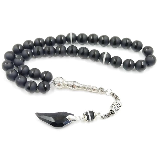 ALBASHAN Black Crystal Tasbih and agate tassel Muslim prayer beads 33 45 66 99 Misbaha rosary beads Islamic Eid ADHA gift - size: 8mm x 66beads
