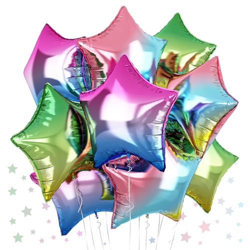 Gradient Color Star Foil Balloons, 18 Inch Rainbow Stars Shape Foil Helium Balloons Colorful Pentagram Aluminum Foil Party Balloons for Kids Birthday Rainbow Party Coloful Theme Party Decoration - color: Gradient Color
