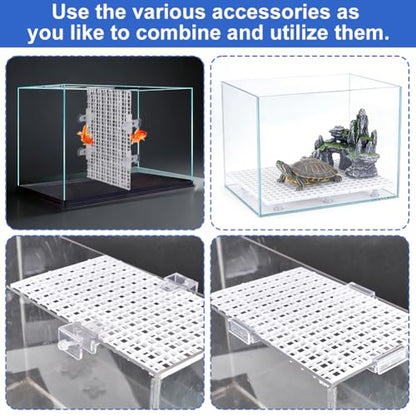 AHANDMAKER 12 Pack Fish Tank Aquarium Divider White Plastic Grid Substrate Divider Tray with 6 Pcs Sucker Clips and 20 Pcs Cable Ties Brackets for Aquarium Fish Tank Separation Breeding Decoration