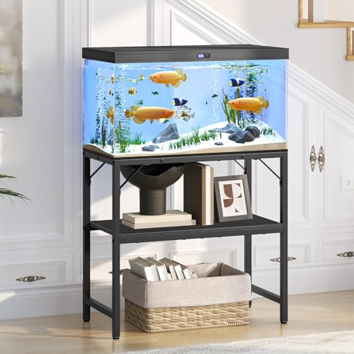 MAHANCRIS Over The Toilet Storage and Fish Tank Stand Bundle, 4 Tier Bathroom Organizer Over Toilet, Aquarium Stand with 2-Tier Storage Shelves, Storage Rack for Home Office, TSHB0401-FTBK3001