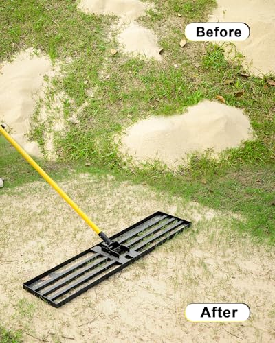 Lawn Leveling Rake, 45"x10" Heavy Duty Sand Leveling Tool with 7FT Long Handle, Steel Golf Rake for Soil, Compost, Gravel, Lawn Leveler for Yard, Garden, Golf Course, Landscaping Level Tool - style: 7FT 45"x10"