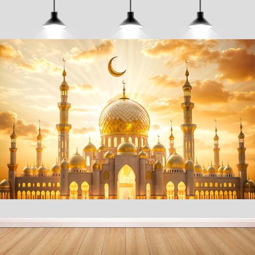 15X10ft Ramadan Eid Mubarak Backdrop Decorations, Ramadan Moon Mosque Gold Dome Castle Backdrop Islamic Muslim Festival Party Background Decoration Photo Banner Booth - color: Multi2, size: 15 x 10 ft