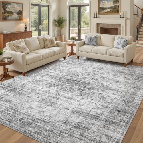 12x15 Area Rug: Washable Neutral Black Grey Rugs for Living Room - color: Black Grey, size: 12' x 15' (Rectangular)