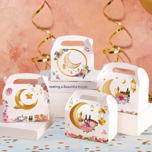 Sanfly Eid Mubarak Candy Box 12 Pack Ramadan Boxes Eid Mubarak Gift Boxes Star Moon Lantern Party Favor with Handle for Eid Fitr - color: B