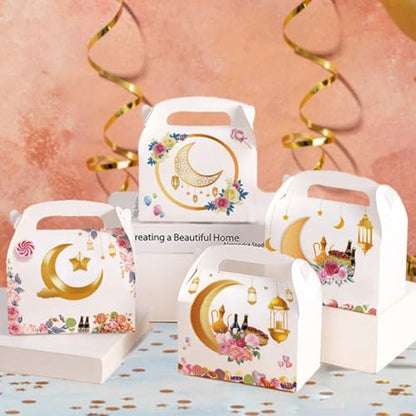 Sanfly Eid Mubarak Candy Box 12 Pack Ramadan Boxes Eid Mubarak Gift Boxes Star Moon Lantern Party Favor with Handle for Eid Fitr - color: B