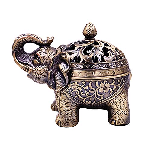 Hourwof Metal Elephant Incense Holder,Vintage Cone Coil Incense Burner with Lid,Ash Catcher,Aromatherapy Ornament Home Office Decor,Bronze - color: Bronze