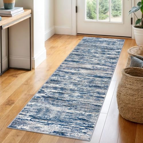 SIILOOM 2x6 Washable Runner Rug, Non Slip Soft Area Rug for Hallway Kitchen - color: Navy Blue/Gray/Neutral/Multi, size: 2' x 6' (Runner)