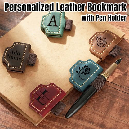 Personlized Magnetic Leather Bookmarks with Pen Holder, Customized Book Marks Clip 26 Letters Bookmark for Reading Women, Men, Cute Initials Book Markers for Book Lovers (Style1) : Office Products