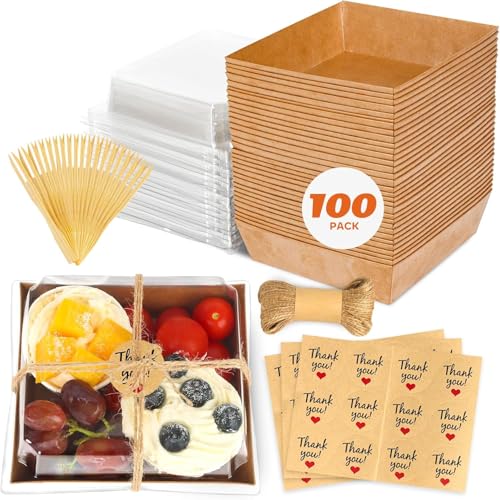 100Pcs Small Charcuterie Boxes with Clear Lid, Kraft Food Container - color: Brown 100