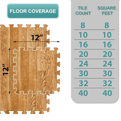 Sorbus Wood Grain Floor Mats Foam Interlocking Mats Each Tile 1 Square Foot 3/8-Inch Thick Flooring Wood Mat Tiles - Home Office Playroom Basement Trade Show (16 Tiles,16 Sq ft, Wood Grain - Pine) - color: Wood Grain - Pine