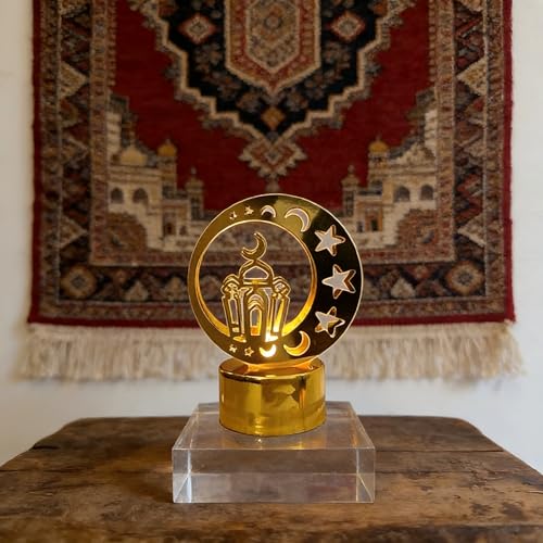 Gold Crescent Moon LED Decor Lamp, Moon Star Hollow Tabletop Light for Home Decoration, Festive Ramadan Decor, Eid Mubarak Gift, Shelf Porch Table Accent 2.76 x 2.17 Inch-9 - color: Dxd-0237