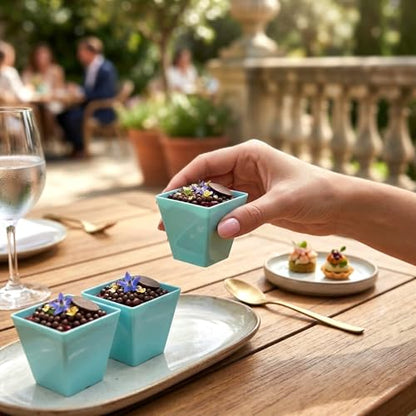 Restaurantware 2 oz Square Blue Plastic Baby Mini Kova Cup, 100 Pack - color: Baby Blue, size: 2 oz