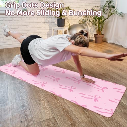Breling Pink Bow Yoga Mat Towel with Grip Dot Preppy Coquette Bow Non Slip Ultra Absorbent Soft Microfiber Towel Without Hot Yoga Mat 72 x 24 Inch for Pilates Fitness Gym Women Birthday Gifts - color: Pink