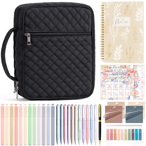 Bible Cover Case for Women Puffer Bible Bag w/Study Supplies Journaling Kit