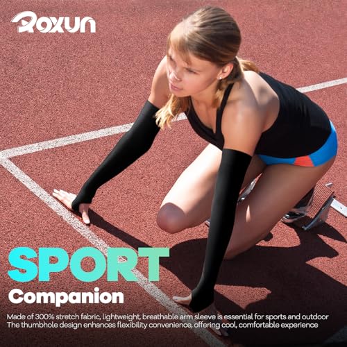ROXUN Arm Sleeves with Thumb Hole, Cooling UV Sun Protection Compression Tattoo Cover Up for Men/Women - color: 2 Pairs - Black+purple