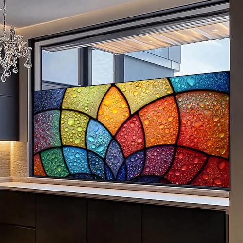 Window Privacy Film 39.37 x 17.3 in Rainbow Mosaic Static Cling | Removable and reusable static cling adds privacy and colorful stained glass style to windows, glass doors and bathrooms. - color: Colorful Window#03