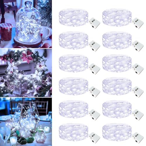 12 Pack Fairy Lights Battery Operated - 7ft 20 Led Twinkle Lights 3 Modes, Bulk Mini String Lights Waterproof for Mason Jars Vases DIY Party Wedding Decoration Christmas -Cool White - color: Cool White, size: 12 Pack