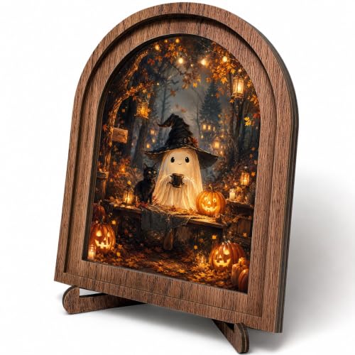 Ghost Witch Coffee Arched Decor, Halloween Cat Table Sign, 5.9x7.9 - color: Pumpkin Ghost