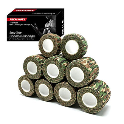 FRESINIDER 9 Rolls Self Adhesive Wrap Athletic Tape Gauze, Breathable Elastic Cohesive Bandage for Sports Injury & Pet (7 Pcs 2" x 5 Yards + 2 Pcs 1" X 5 Yards) (Asian Tiger Camo) - color: Asian Tiger Camo