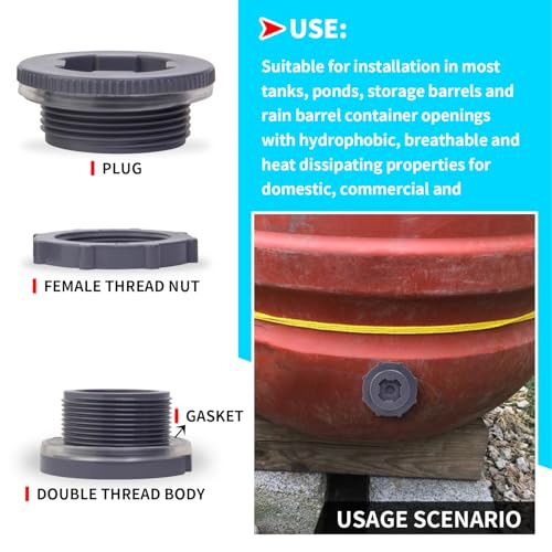 ChillWaves PVC Bulkhead Fitting 1-1/4" Double Thread Connector Adapter with Plugs for Water Tank, Aquariums, Rain barrels(2-PACK) - size: 1-1/4 INCH, style: Bulkhead Fitting + Plug