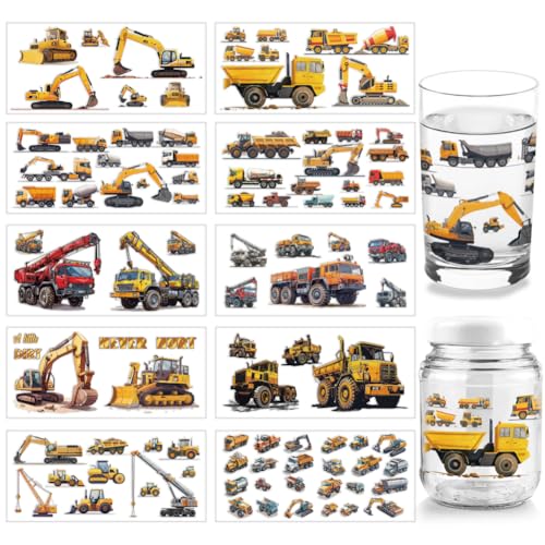 arricraft 10 Sheets Construction Vehicles UV DTF Cup Wrap for 16OZ Glass, Excavators Trucks Crane Rub on Decals PVC Transfer Stickers for DIY Cups Water Bottle Wood Funiture - style: Construction Vehicles
