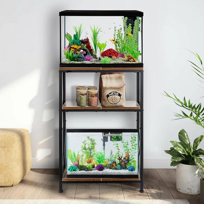 SwaaVee Fish Tank Stand, 10 Gallon Aquarium Stand, 3-Tier Metal Storage Shelf, 20.47"×11.42"×31.69" Heavy Duty Terrarium Stand for Home Office Fish Tank Shelf, Rustic Brown - color: Rustic Brown