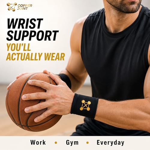 CopperJoint Compression Wrist Sleeve – Copper Hand Brace, Copper Wrist Compression Sleeve, Weight Lifting Wrist Support Brace, Hand Support for Sore Muscles, Yoga, Bowling, Sports - 1 Pair Large - size: Large