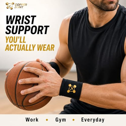 CopperJoint Compression Wrist Sleeve – Copper Hand Brace, Copper Wrist Compression Sleeve, Weight Lifting Wrist Support Brace, Hand Support for Sore Muscles, Yoga, Bowling, Sports - 1 Pair Medium - size: Medium