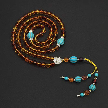 Special Prayer Beads Series -99 beads- Tesbih Tasbih Tasbeeh Misbaha Masbaha Subha Sebha Sibha (Honey Color Imitation Amber -8 mm Beads-) - color: Honey Color Imitation Amber -8 mm Beads-