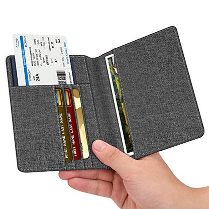 FINTIE Passport Holder, Slim Travel Wallet RFID Blocking Card Case Cover - color: Denim Charcoal